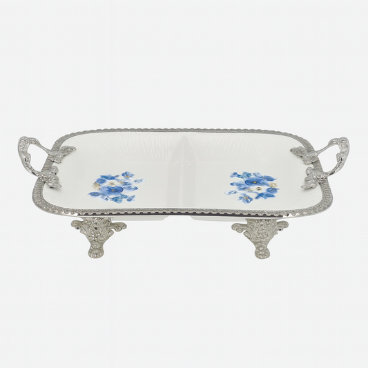 Luxury 2-Section Serving Dish – Blue Floral Design (Small) | 34 × 23 cm