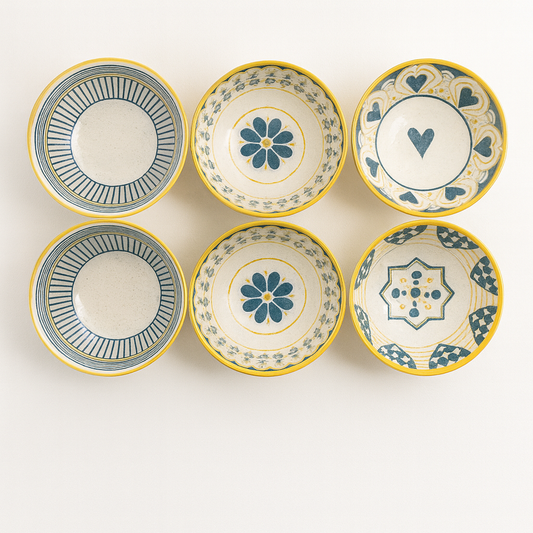 6-Piece Ceramic Bowl Set – Assorted Yellow & Blue Patterns (JMJ-003)
