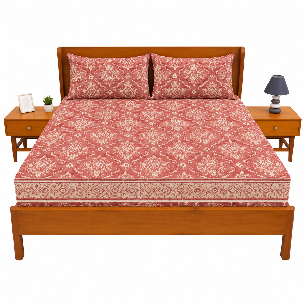 Damask Patterned Double Bed Sheet – Elegant Floral Design