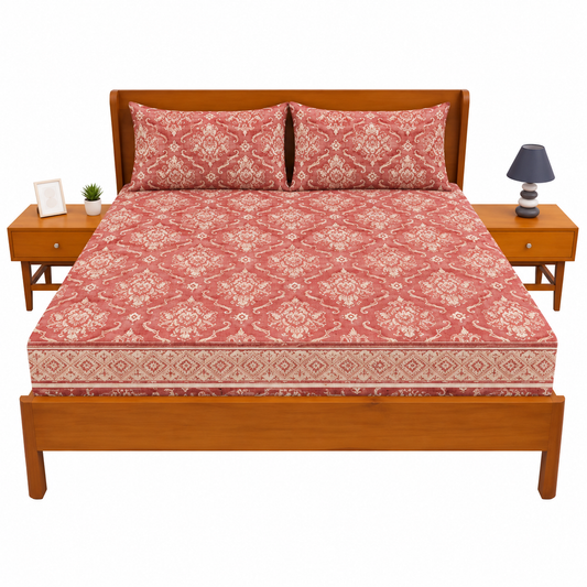 Damask Patterned Double Bed Sheet – Elegant Floral Design