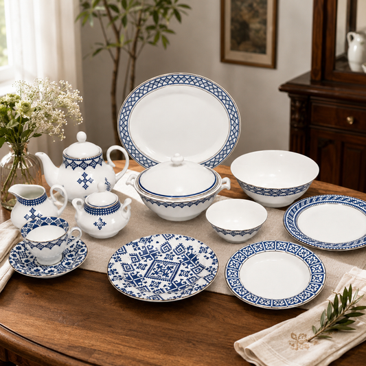 Premium Blue Sapphire Dinner Set – Elegant Porcelain Tableware Collection