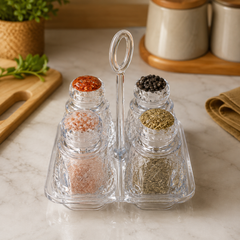 4-Piece Salt & Pepper Shaker Set with Holder – Tabletop Seasoning & Spice Serving Set | Kitchen & Dining Accessories