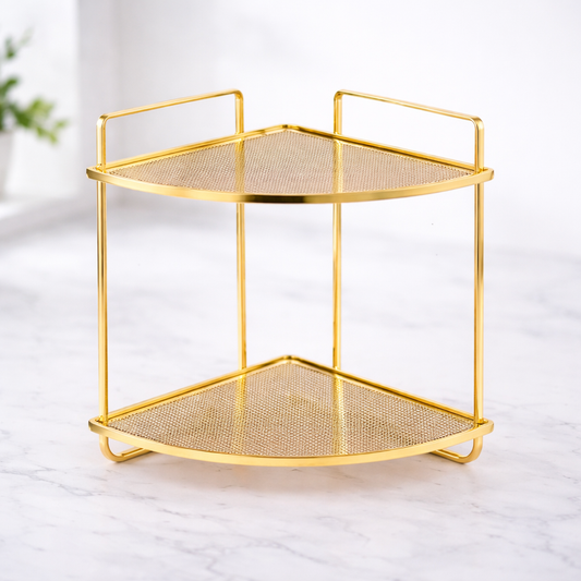 Luxury Gold Corner Organizer – 2-Tier Triangle Storage Rack for Kitchen & Bathroom - Habitt