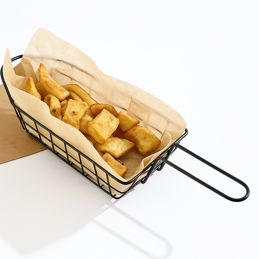 Fries Strainer Boat – Wire Basket with Handle (Silver & Copper Options)