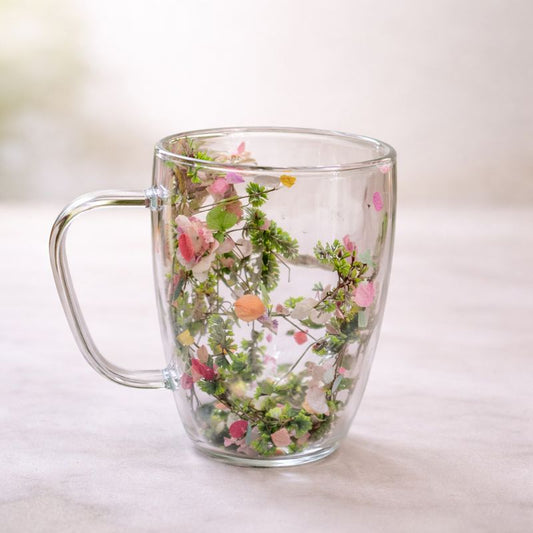 Double Wall Floral Mug – Transparent Tea & Coffee Cup with Dried Flowers