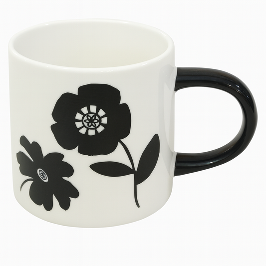 Black Flower Mug – Elegant Monochrome Design