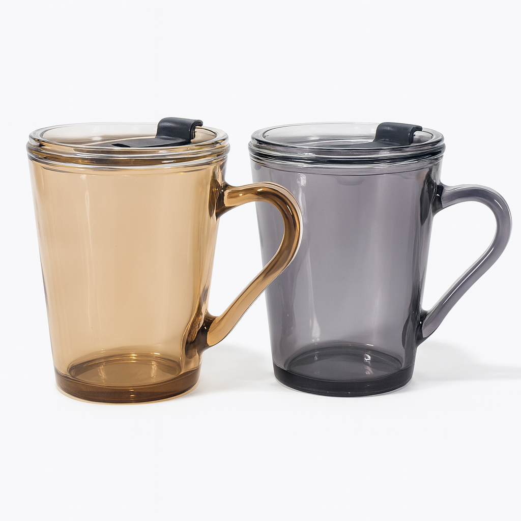 Juice Mug with Handle & Lid – High-Capacity Drinking Cup (Brown, Black)