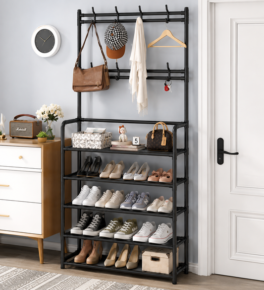5 Layer Shoe Stand with Coat Hook Broad