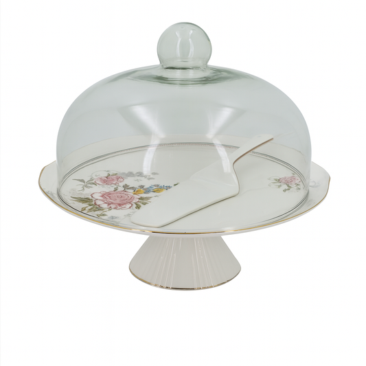 Luxury Bird Cake Dish with Glass Cover – Elegant Dessert Stand