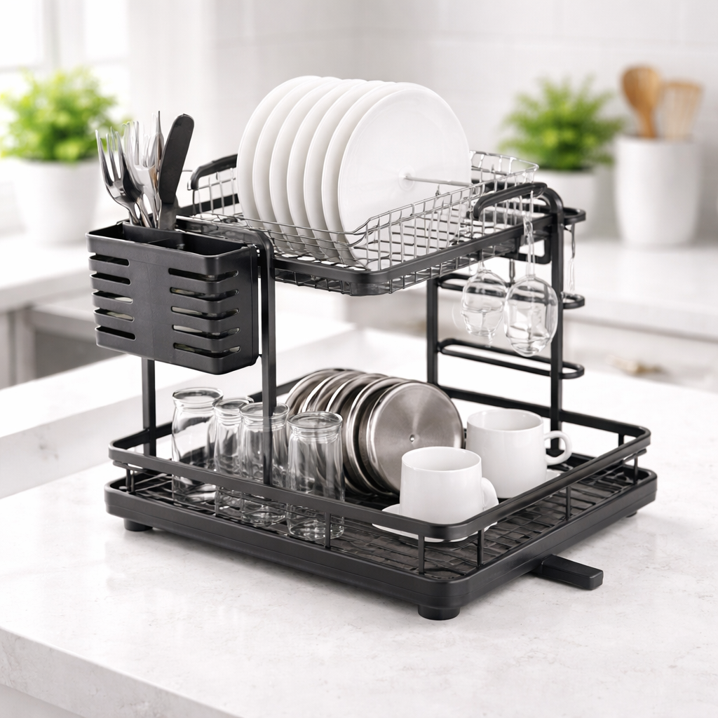 Modern Dish Rack – Multi-Functional Kitchen Drying Rack with Utensil Holder - Habitt