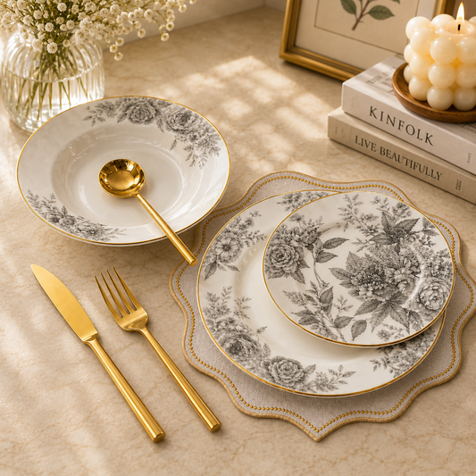 18 PCS Refined Plate Set – Complete Dinnerware Collection for Stylish Dining