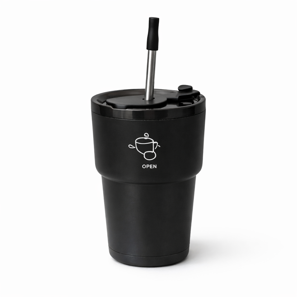 Vacuum Tumbler 450ML – Insulated Travel Mug with Lid & Straw (White, Green, Light Blue, Black, Red) - Habitt