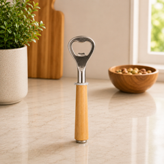 Stainless Steel Bottle Opener with Wooden Handle – Heavy-Duty Bar Tool (1 Pc)