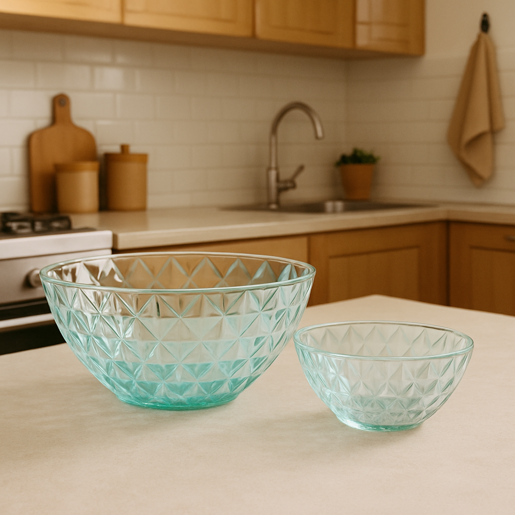 Clear Diamond-Cut Pressed-Glass 7-Piece Fruit Bowl Set – Elegant Serveware Collection