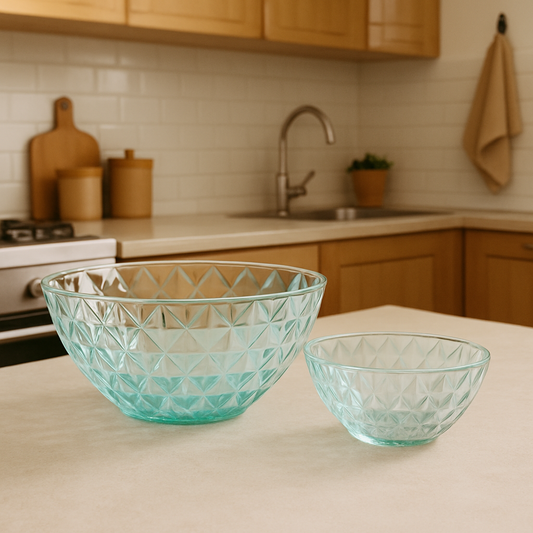 Clear Diamond-Cut Pressed-Glass 7-Piece Fruit Bowl Set – Elegant Serveware Collection