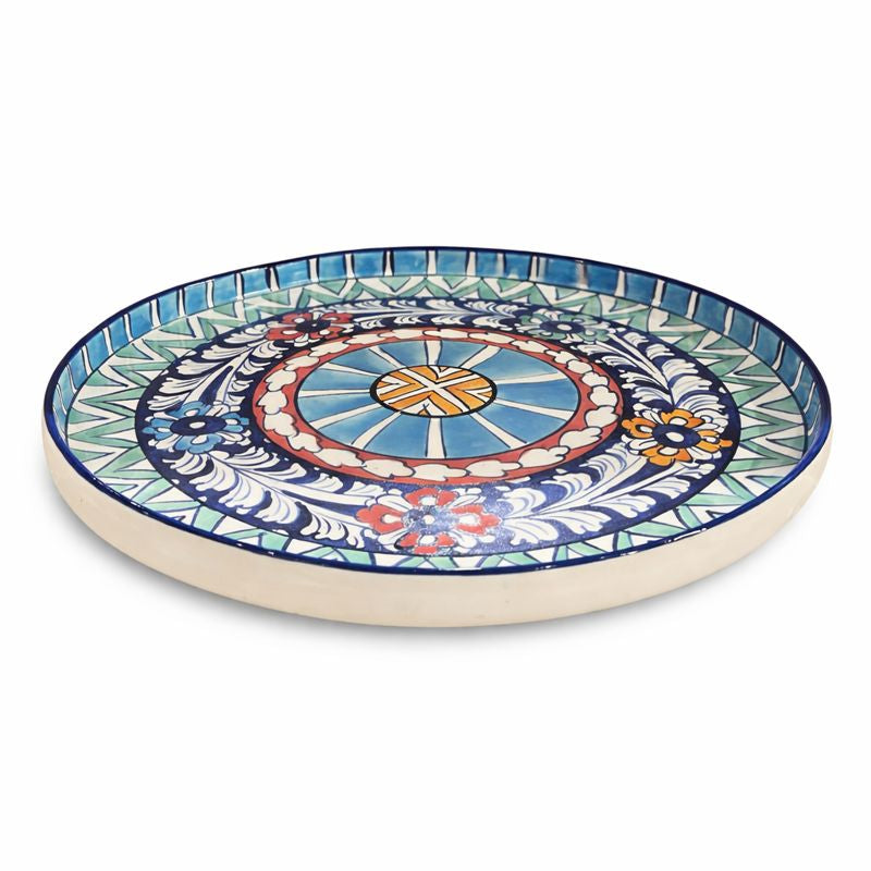 Handcrafted Ceramic Platter – Traditional Multicolor Design (12 × 12 Inches)