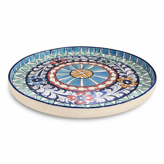 Handcrafted Ceramic Platter – Traditional Multicolor Design (12 × 12 Inches)