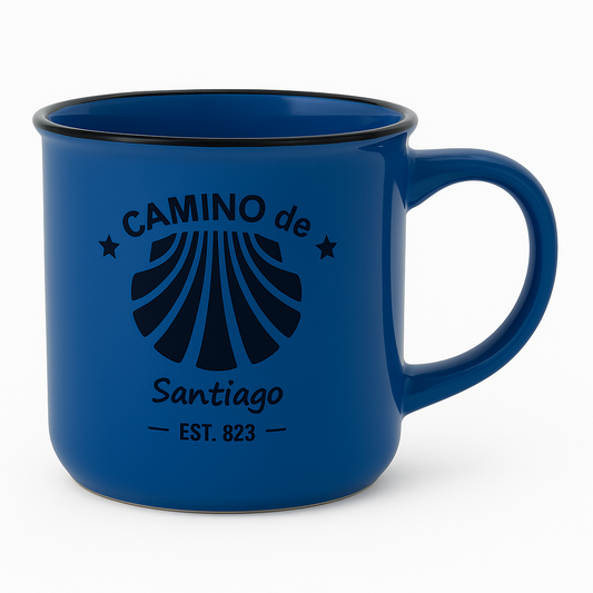 Blue Ceramic Mug with Camino de Santiago Print – Travel Coffee &amp; Tea Cup