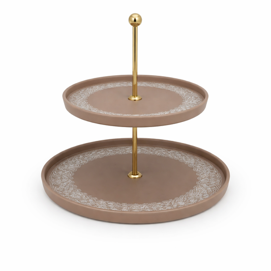 Elegant 2-Tier Brown & Gold Pastry Stand – Classic Dessert Serving Display
