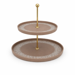 Elegant 2-Tier Brown & Gold Pastry Stand – Classic Dessert Serving Display
