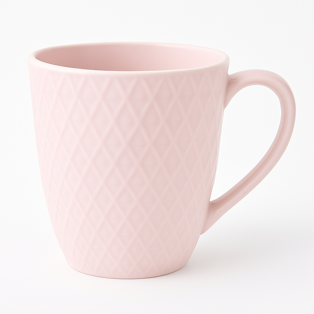 Textured Pink Ceramic Mug – Diamond Pattern Coffee & Tea Cup