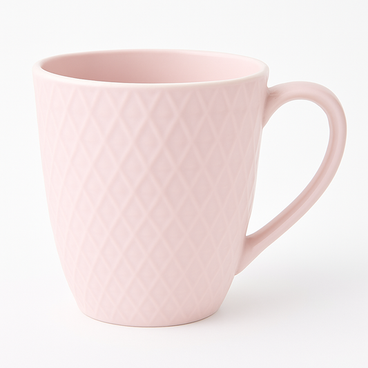 Textured Pink Ceramic Mug – Diamond Pattern Coffee & Tea Cup