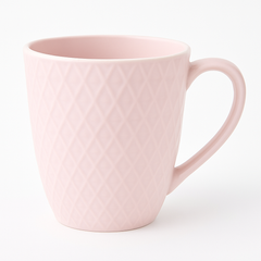 Textured Pink Ceramic Mug – Diamond Pattern Coffee & Tea Cup
