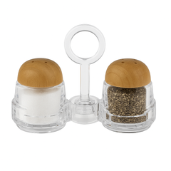 Salt & Pepper Shaker Set – 2-Piece Glass Containers with Wooden Lids & Holder