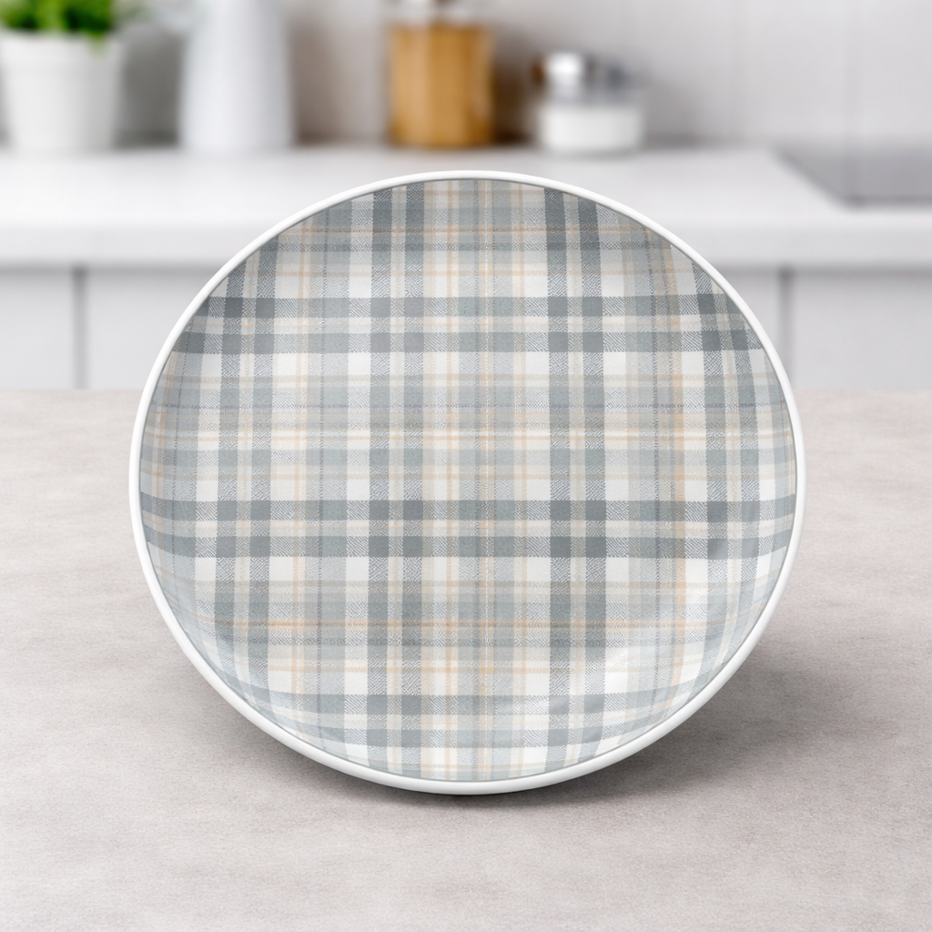 Ceramic Dinner Plate – Classic Grey Check Design - Habitt