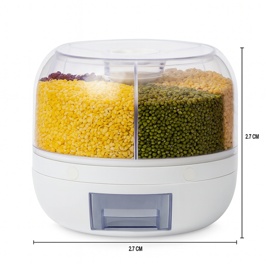 Rice & Grain Dispenser 6KG – Multi-Section Rotating Storage Container