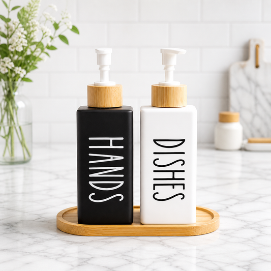 2 Pcs Glass Soap Dispenser – Refillable Pump Bottles with Bamboo Lid  Sqaure - Habitt