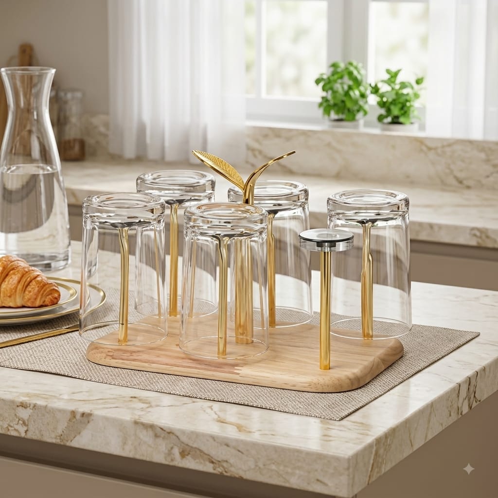 METAL GLASS HOLDER WITH WOODEN BASE