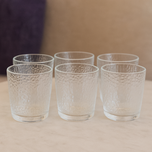 Hammered-Texture Tumbler Glass Set 335 ml – Premium Clear Everyday Drinkware (6 Pcs)