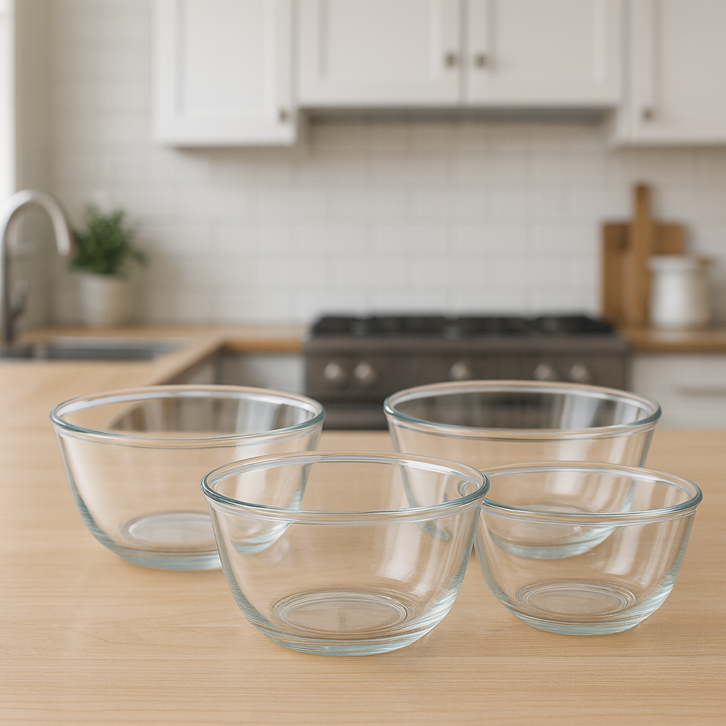 4-Piece Clear Glass Bowl Set – 1600 ml Large Multi-Purpose Mixing & Serving Bowls