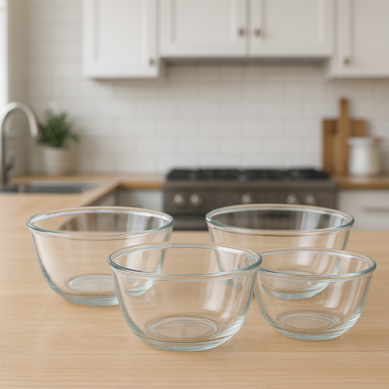 4-Piece Clear Glass Bowl Set – 1600 ml Large Multi-Purpose Mixing & Serving Bowls - Habitt