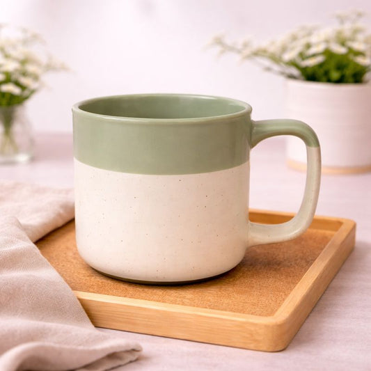 1Pc Modern Two-Tone Ceramic Mug – Wide Coffee & Tea Cup with Square Handle in Green