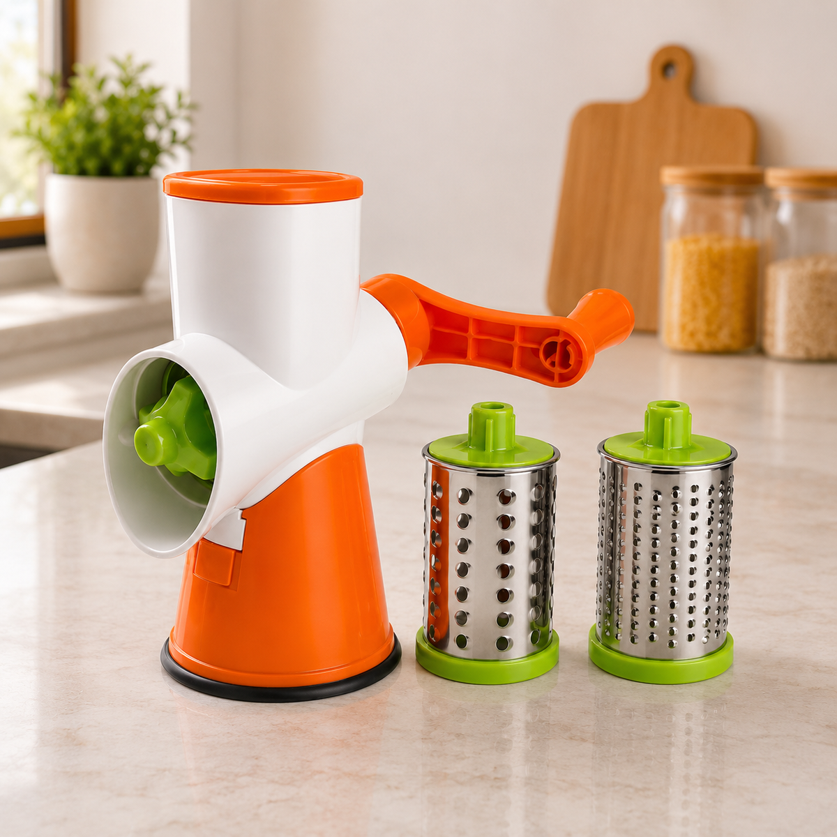 Manual Drum Grater & Vegetable Slicer – Rotary Kitchen Cutter for Vegetables, Cheese & Food Preparation