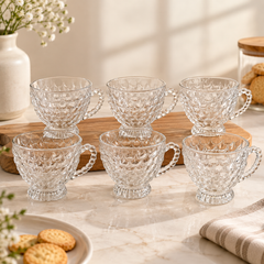 Textured Glass Cup 210ml | Decorative Tea & Coffee Cup Set