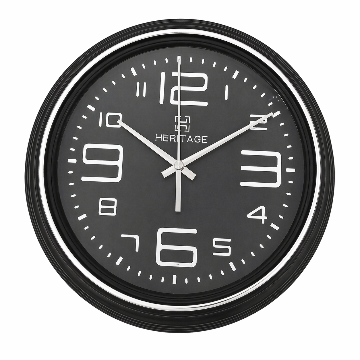Heritage 15-Inch Modern Black Wall Clock with Silent Sweep Movement – Bold Numeric Dial Plastic Frame Clock for Home & Office - Habitt