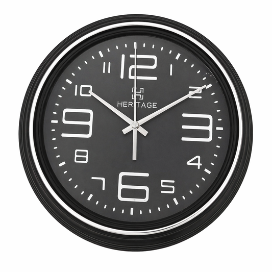 Heritage 15-Inch Modern Black Wall Clock with Silent Sweep Movement – Bold Numeric Dial Plastic Frame Clock for Home & Office - Habitt