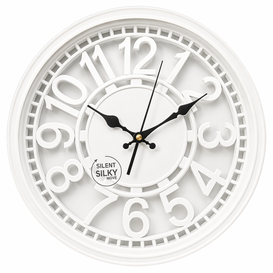 Heritage 15-Inch Vintage Style Wall Clock with Silent Sweep Movement – Decorative White Plastic Frame for Home & Office - Habitt