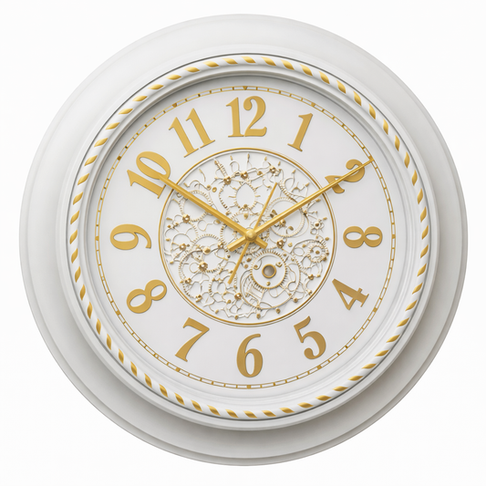 Heritage Gear 18-Inch Classic Vintage Wall Clock – Decorative White Metal Wall Clock with Gold Gear Design for Living Room, Office & Home Décor - Habitt