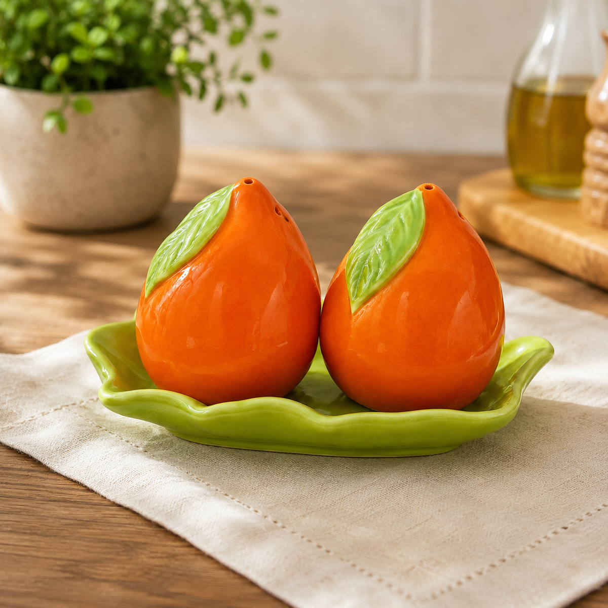 3 Pcs Orange Salt & Pepper Set with Tray – Fruit Design Seasoning Set