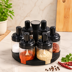 6-Piece Rotating Spice Rack Set with Spice Bottles & Spoons – Kitchen Seasoning Organizer