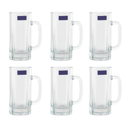 Clear Glass Juice Mug with Handle 415 ml – Set of 6 | Premium Transparent Drinkware for Home & Café - Habitt