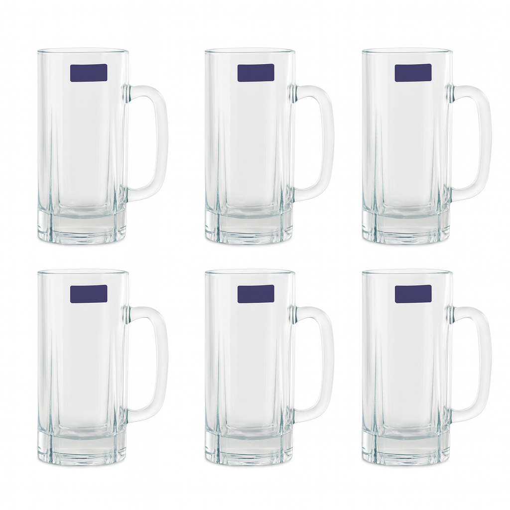 Clear Glass Juice Mug with Handle 415 ml – Set of 6 | Premium Transparent Drinkware for Home & Café