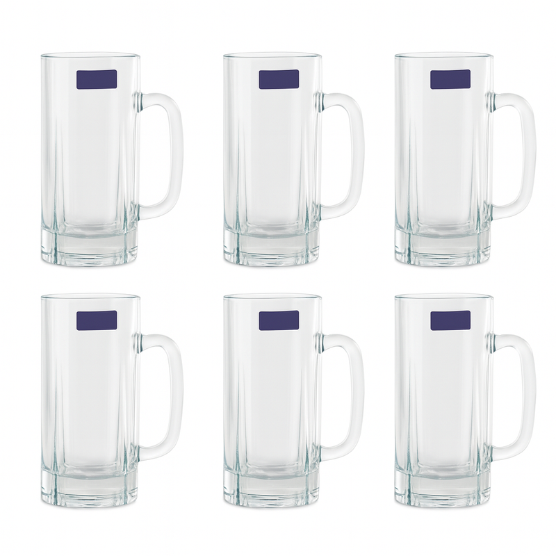 Clear Glass Juice Mug with Handle 415 ml – Set of 6 | Premium Transparent Drinkware for Home & Café - Habitt