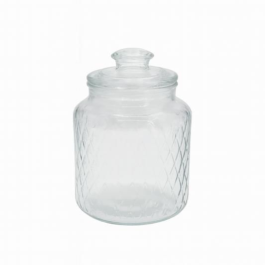 Clear Diamond-Pattern Pressed-Glass Storage Jar with Lid – 2200 ml Airtight Kitchen Container