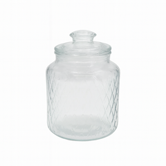 Clear Diamond-Pattern Pressed-Glass Storage Jar with Lid – 2200 ml Airtight Kitchen Container