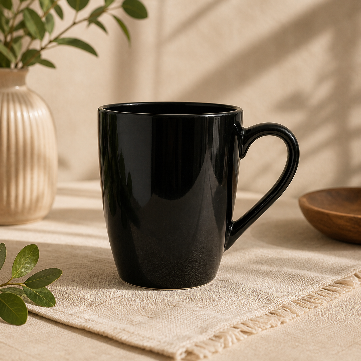 Glossy Black Ceramic Mug – Classic Coffee & Tea Cup - Habitt